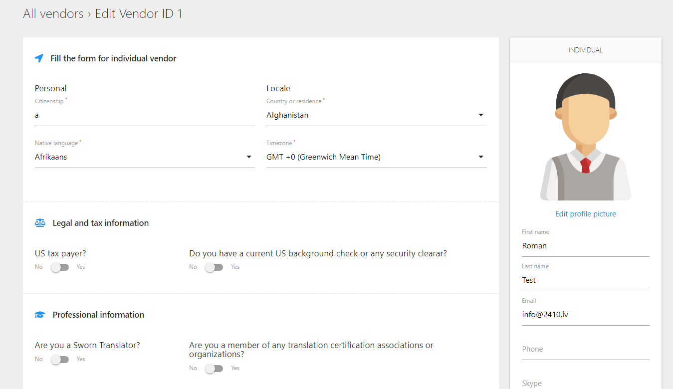 Anbieterprofil-Screenshot